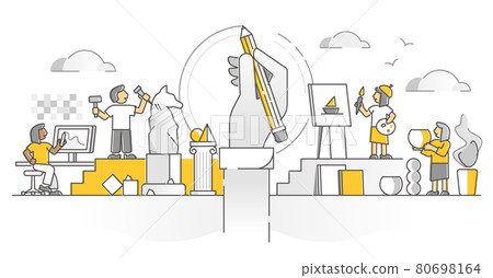 Arts as creative expression in sculpture painting monocolor outline concept Arts as creative expression in sculpture painting monocolor outline concept 80698164