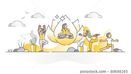 Yoga exercise for body stretching and flexibility monocolor outline concept 80698165