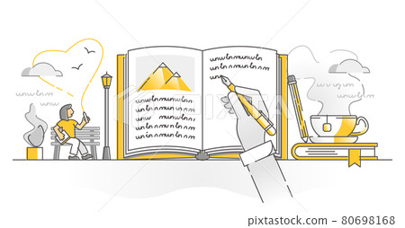 Writing diary notes as author personal memories monocolor outline concept 80698168