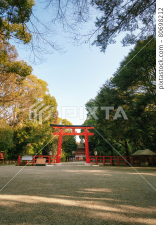 從京都下鴨神社南口鳥居看到的忠之森和塔門 80698212