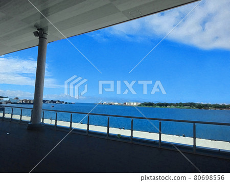 從木甲板看到的大海和藍天 80698556