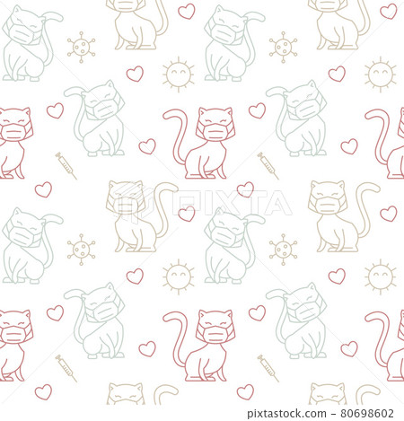 Cat Face Mask Health Vaccine Seamless Pattern Texture Background Wrapping Cat Face Mask Health Vaccine Seamless Pattern Texture Background Wrapping 80698602