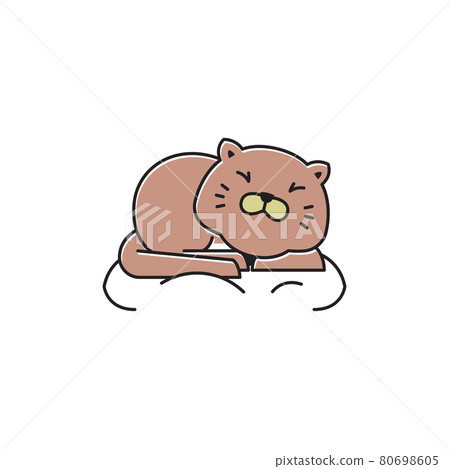 Fat Cat Happy Sit Sleeping on Pillow Flat Cartoon Mascot Illustration Fat Cat Happy Sit Sleeping on Pillow Flat Cartoon Mascot Illustration 80698605