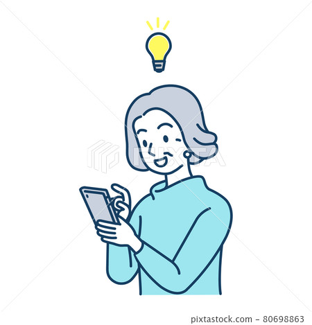 一位在使用智能手機時想出點什麼的老婦人 一位在使用智能手機時想出點什麼的老婦人 80698863