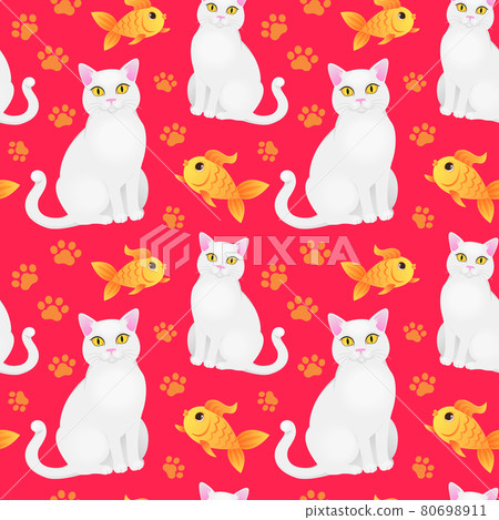 Seamless pattern with white cat and goldfish. Seamless pattern with white cat and goldfish. 80698911