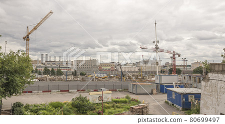 Construction on the site of the former hotel Russia. Moscow Construction on the site of the former hotel Russia. Moscow 80699497