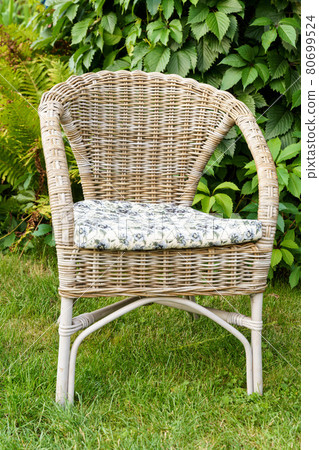 Rattan Chair in the garden on the green grass and grape green background 80699524