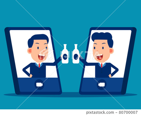 Clunking online with beer via internet video call. Online vector illustration Clunking online with beer via internet video call. Online vector illustration 80700007