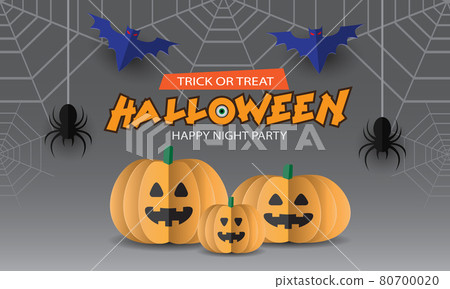 Happy Halloween night party pumpkin spider bat papercut style on grey 80700020