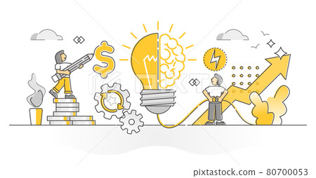 Creativity as solution invention and profit growth monocolor outline concept Creativity as solution invention and profit growth monocolor outline concept 80700053