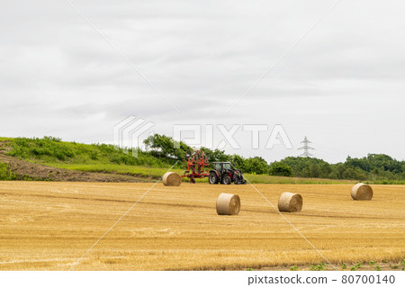 Summer Hokkaido wheat field wheat straw roll Abira-cho, Hokkaido 80700140