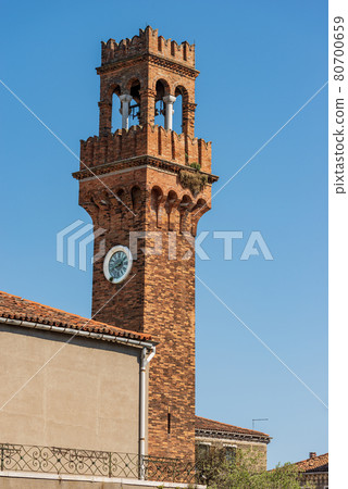 Ancient Civic Tower or Clock Tower in Murano Island - Venice Veneto Italy 80700659