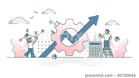 Productivity, efficiency and work progress improvement scene outline concept 80700698