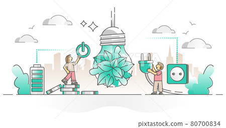 Energy saving as green and consumption efficient lamp bulb outline concept Energy saving as green and consumption efficient lamp bulb outline concept 80700834