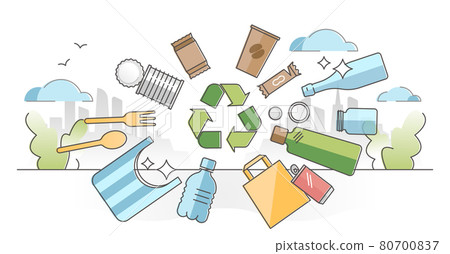 Green packaging as paper, glass or plastic wrapping recycling outline concept Green packaging as paper, glass or plastic wrapping recycling outline concept 80700837