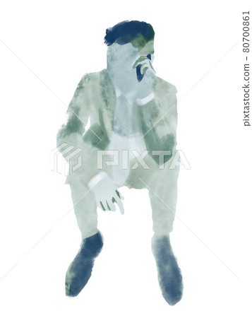 Watercolor businessman illustration silhouette color smartphone smartphone phone call male sit 80700861