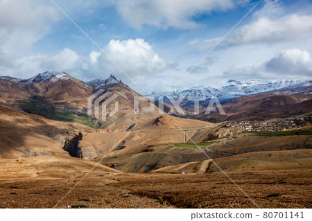 Comic Village. Spiti Valley, Himachal Pradesh, India 80701141
