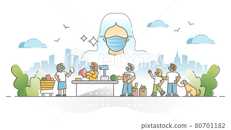 Wearing masks as respirator to protect health from pandemic outline concept Wearing masks as respirator to protect health from pandemic outline concept 80701182