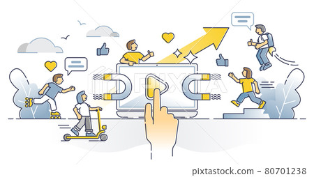 Viral content online with followers, share and like gain outline concept 80701238