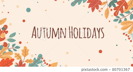 Autumn seasonal frame of leaves and berries. Template for banner ads, letters, notepad. 80701367