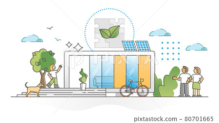 Modular eco home or nature friendly smart prefabricated house outline concept Modular eco home or nature friendly smart prefabricated house outline concept 80701665