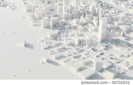 Skyscraper and metropolis city in monochrome. Architecture and Business city plan concept. Low polygon cityscape scene. Blueprint for mega project theme. Copy space. 3D illustration rendering 80702632