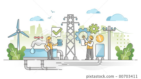 Utility expertise and maintenance repair fix after checkup outline concept 80703411