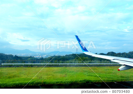 [Kagawa] Autumn Takamatsu Airport Sanuki Plain seen from an airplane waiting for takeoff 80703480