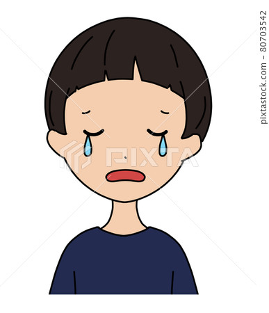 一個哭泣的男孩的臉的插圖 80703542