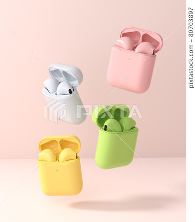 Set of wireless bluetooth headphones in charging case on white background Set of wireless bluetooth headphones in charging case on white background 80703897