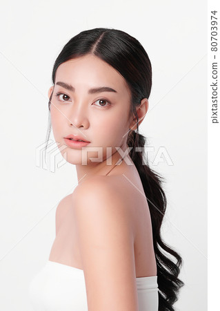 Beautiful young asian woman with clean fresh skin on white background, Face care, Facial treatment, Beautiful young asian woman with clean fresh skin on white background, Face care, Facial treatment, 80703974
