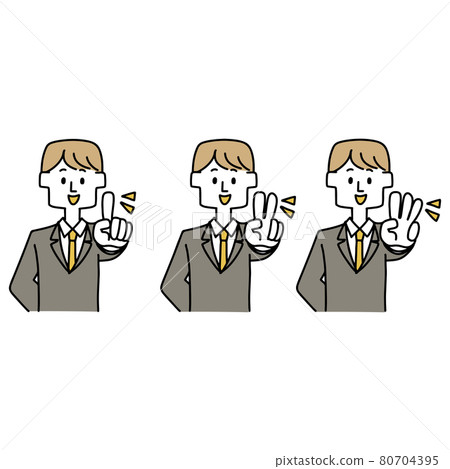 Man in a suit making 123 gestures with his hands 80704395