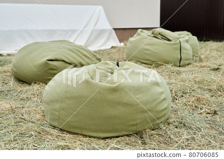 Modern outdoor soft three chairs in the garden, rest, relaxation, nobody 80706085