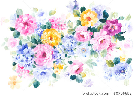  色彩豐富的花卉素材組合和設計元素 80706692