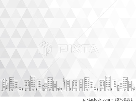 Handwritten line drawing building cityscape and polygon business background gray 80708191