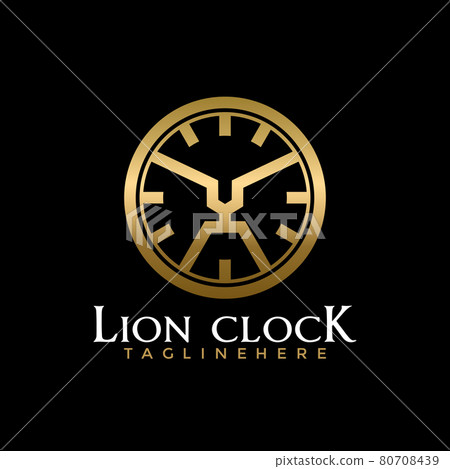 Gold Lion Clock, Luxury Lions Head, Abstract emblem logo design concept for template 80708439