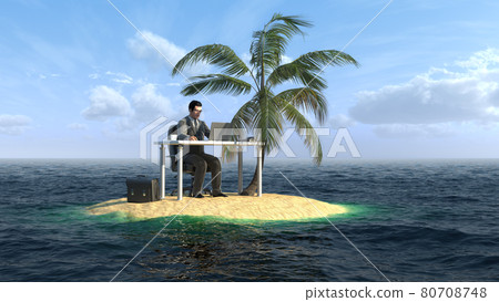 businessman working on the small island 80708748