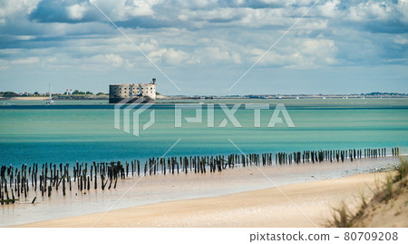 Fort Boyard from the Oleron Island, with turquoise ocean Fort Boyard from the Oleron Island, with turquoise ocean 80709208
