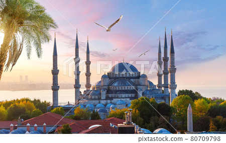 Sultanahmet or the Blue Mosque at sunset, Istanbul view, Turkey 80709798