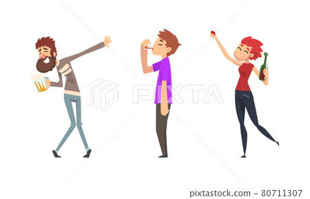 Tipsy Man and Woman Character Drinking Alcoholic Beverage Vector Set Tipsy Man and Woman Character Drinking Alcoholic Beverage Vector Set 80711307