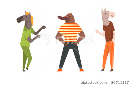 Animal Character Wearing Human Clothing in Standing Pose Vector Set 80711317