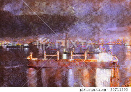 Digital watercolor painting of a motor vessel sailing the night Digital watercolor painting of a motor vessel sailing the night 80711393