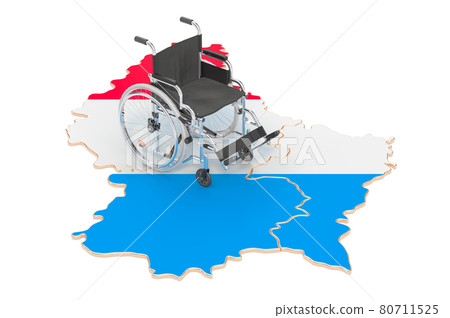Wheelchair with Luxembourgish flag. Disability in Luxembourg concept, 3D rendering Wheelchair with Luxembourgish flag. Disability in Luxembourg concept, 3D rendering 80711525