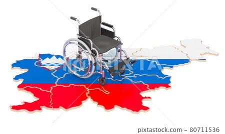 Wheelchair with Slovenian flag. Disability in Slovenia concept, 3D rendering Wheelchair with Slovenian flag. Disability in Slovenia concept, 3D rendering 80711536