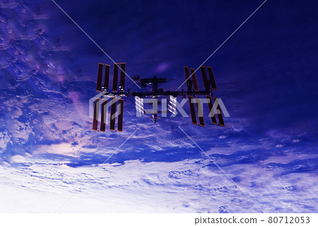 Space station above the ground. Elements of this image were furnished by NASA. 80712053