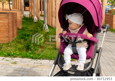 baby sits in a stroller and wants to go on her own baby sits in a stroller and wants to go on her own 80712953