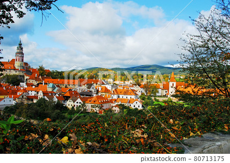 Czech Republic World Cultural Heritage Ski Krumlov Nature, Landscape, Autumn, Sky, Blue Sky, White Clouds, Yellow Leaves, Maple, Czech Republic World Cultural Heritage Ski Krumlov Nature, Landscape, Autumn, Sky, Blue Sky, White Clouds, Yellow Leaves, Maple, 80713175