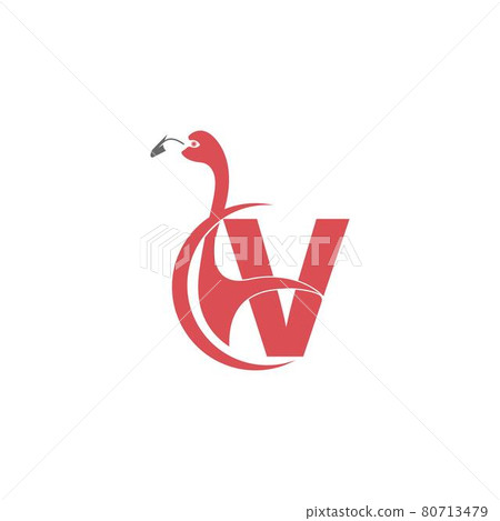 Letter V with flamingo bird icon logo vector 80713479