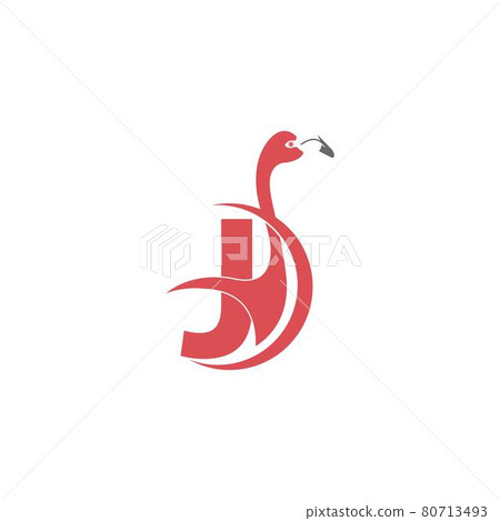Letter J with flamingo bird icon logo vector 80713493