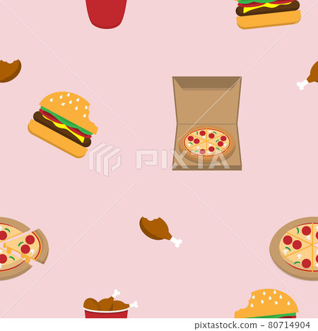 fast food such as hamburger, fried chicken and pizza background for seamless fabric pattern 80714904